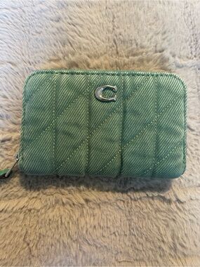 Coach Quilted Denim Zip Wallet in Mint Green